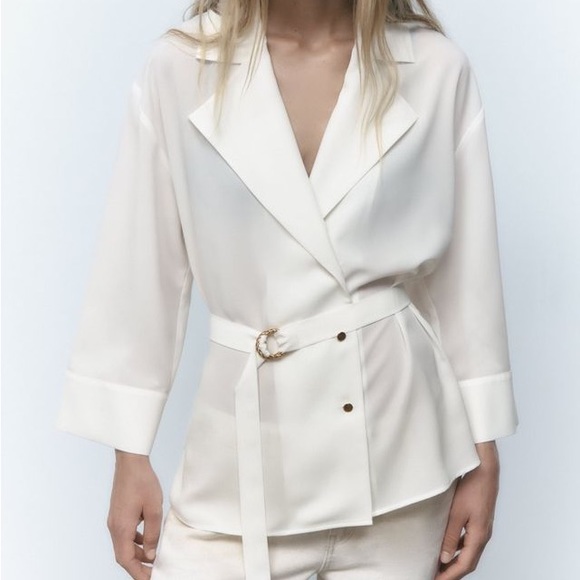 Zara Satin effect Lapel shirt with belt - Picture 6 of 7